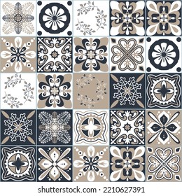 Patrón blanco y negro sin soldadura para baldosas de cerámica de estilo árabe marroquí, ilustración de la decoración interior