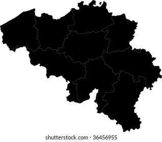 Schwarze belgische Karte mit regionalen Grenzen