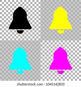 black bell icon. Colored set of cmyk icons on transparent background