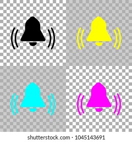 black bell icon. Colored set of cmyk icons on transparent background