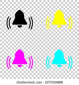 black bell icon. Colored set of cmyk icons on transparent backgr