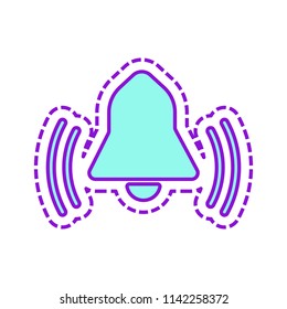 black bell icon. Colored sketch with dotted border on white background