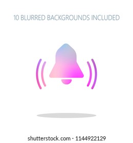 black bell icon. Colorful logo concept with simple shadow on white. 10 different blurred backgrounds included