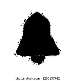 black bell icon. Black ink with splashes on white background