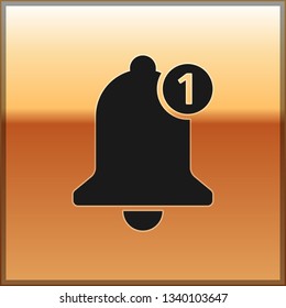 Black Bell icon isolated on gold background. New Notification icon. New message icon. Vector Illustration