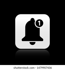 Black Bell icon isolated on black background. New Notification icon. New message icon. square button. Vector Illustration