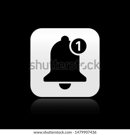 Black Bell icon isolated on black background. New Notification icon. New message icon. square button. Vector Illustration