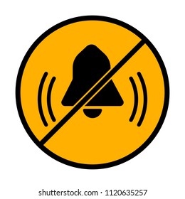 black bell icon. not allowed, black object in warning sign with orange background color