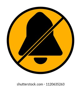 black bell icon. not allowed, black object in warning sign with orange background color