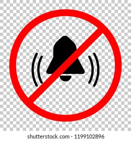 black bell icon. Not allowed, black object in red warning sign with transparent background
