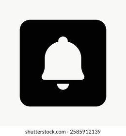 Black bell icon on a white background. Simple bell design. Notification bell symbol. Minimalist bell icon. Alert graphic shape in black and white. User interface icon vector.