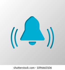 black bell icon. Paper design. Cutted symbol with shadow