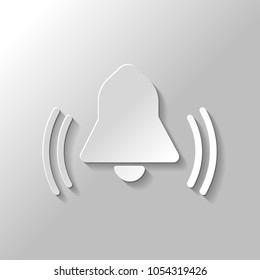 black bell icon. Paper style with shadow on gray background