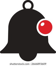Black bell icon with red circle, isolated on white background