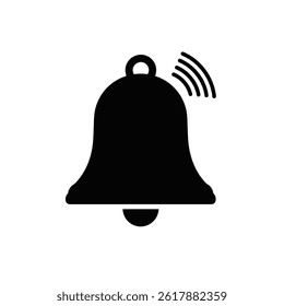 Black Bell Icon Ringing With Sound Waves On White Background Illustration