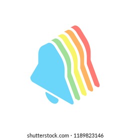 black bell icon. Stack of colorful isometric icons on white background