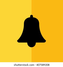 Black bell icon vector illustration. Yellow background
