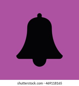 Black bell icon vector illustration. Purple background