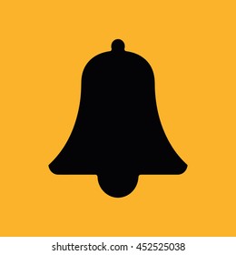 Black bell icon vector. Yellow background