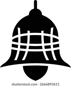 Icono negro de la campana con el modelo blanco de la cuadrícula, aislado en el fondo blanco