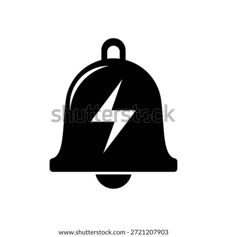 Black bell icon with a white lightning bolt symbol inside on a white background