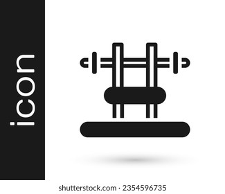 Black Bench with barbel icon isolated on white background. Gym equipment. Bodybuilding, powerlifting, fitness concept.  Vector