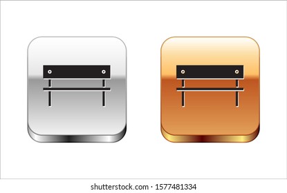 Black Bench icon isolated on white background. Silver-gold square button. Vector Illustration