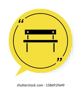 Black Bench icon isolated on white background. Yellow speech bubble symbol. Vector Illustration