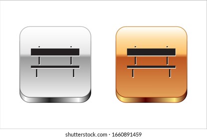 Black Bench icon isolated on white background. Silver-gold square button. Vector Illustration