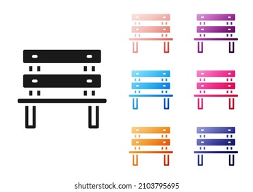 Icono del banco negro aislado en fondo blanco. Indique los iconos en colores. Vector