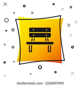 Symbol auf der schwarzen Bank einzeln auf weißem Hintergrund. Gelber Quadrat-Knopf. Vektorgrafik