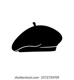 Black beret hat silhouette icon vector illustration design on white background.