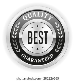 Black best quality badge with silver border on white background