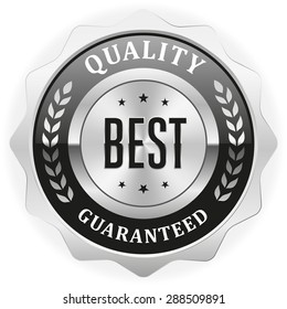 Black best quality badge with silver border on white background