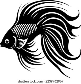 Black betta fish silhouette, icon type vector