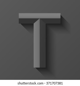 Black bevel font letter T, vector