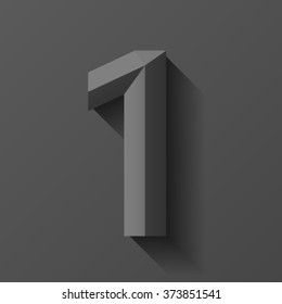 Black bevel font number 1, vector