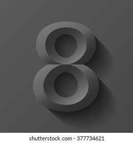 Black bevel font number 8, vector