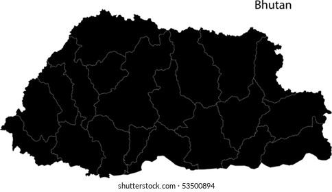 Mapa de Bután Negro separado en las provincias