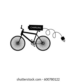 Black bicycle with battery and electrical plug two phase - vector illustration