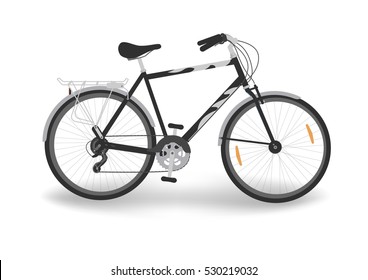 Black bicycle. Bike isolated on white background. Sport, transportation. Vector illustration.