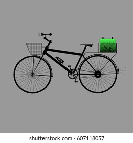 Black bicycle with green accumulator - vector illustration