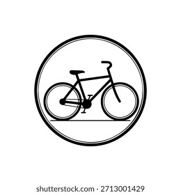 Icono negro de la bicicleta en un borde circular, que simboliza el transporte y el Ocio ecológicos, aislado en