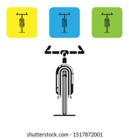 Black Bicycle icon isolated on white background. Bike race. Extreme sport. Sport equipment. Set icons colorful square buttons. Vector Illustration
