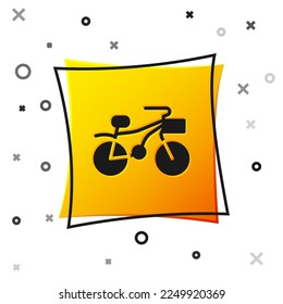 Black Bicycle icon isolated on white background. Bike race. Extreme sport. Sport equipment. Yellow square button. Vector