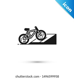 Black Bicycle on street ramp icon isolated on white background. Skate park. Extreme sport. Sport equipment.  Vector Illustration