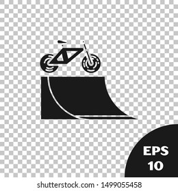 Black Bicycle on street ramp icon isolated on transparent background. Skate park. Extreme sport. Sport equipment.  Vector Illustration