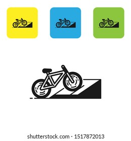 Black Bicycle on street ramp icon isolated on white background. Skate park. Extreme sport. Sport equipment. Set icons colorful square buttons. Vector Illustration