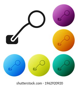 Icono del espejo retrovisor de la bicicleta negra aislado en fondo blanco. Establezca los iconos en los botones de círculo de color. Vector