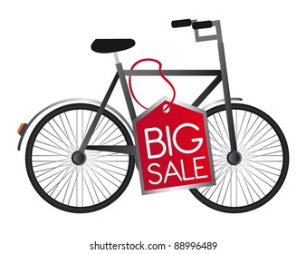 black bicycle with red tag big sale over white background. vector